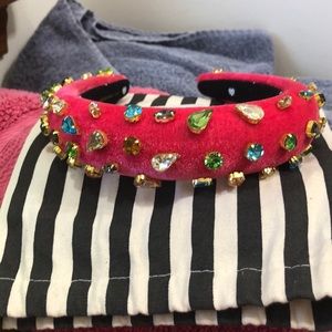 Lele Sadoughi Pink Velvet Headband with Multicolor Gems